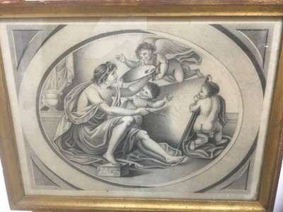 Lot 293 - French School, 19th century, pencil drawing - Classical Figures, indistinctly inscribed verso, 22cm x 30cm, in glazed gilt frame