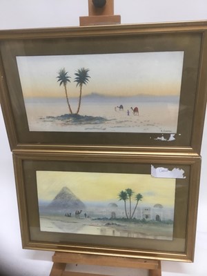 Lot 315 - K. Zippah, pair of early 20th century watercolours and pastels - Egyptian Landscapes, signed, 19cm x 39cm, in glazed gilt frames