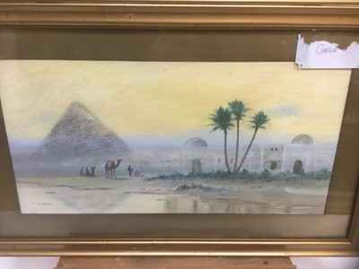 Lot 315 - K. Zippah, pair of early 20th century watercolours and pastels - Egyptian Landscapes, signed, 19cm x 39cm, in glazed gilt frames