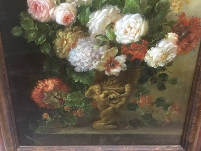 Lot 322 - Attributed to Thomas Webster, 20th century, oil on panel - still life profusion of summer flowers, 49cm x 39cm, framed