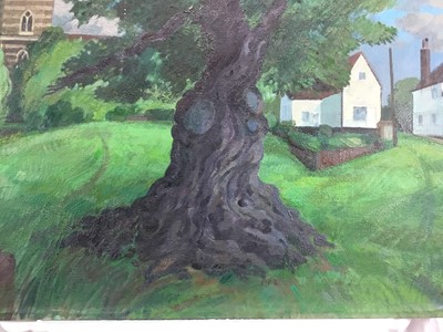 Lot 1100 - Henry Collins (1910-1994) oil on canvas, laid down onto board, ‘Old oak, Fingringhoe’, signed, inscribed and dated 1984 verso.