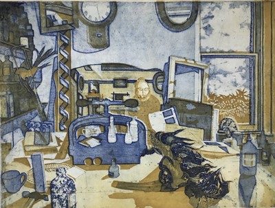 Lot 1102 - Richard Bawden (b. 1936) etching and aquatint in colours, Clutter, signed, artists proof, unframed.