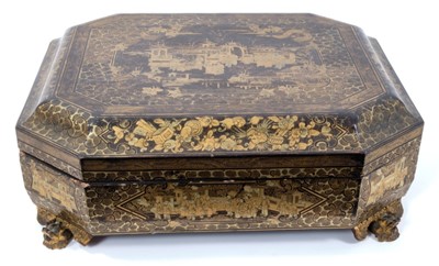 Lot 809 - Early 19th century Chinese black lacquered box, mother-of-pearl gaming counters
