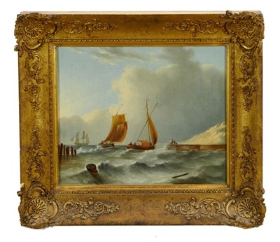 Lot 1260 - English School, 19th century, oil on canvas - shipping off the coast, in gilt frame