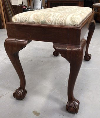 Lot 860 - 18th century style mahogany long stool, raised on cabriole legs and claw and ball feet