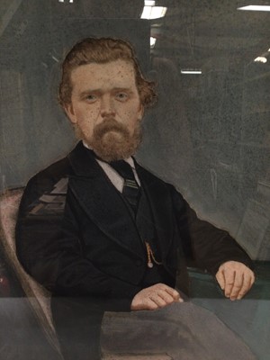 Lot 334 - English  School, Edwardian pastel portrait of a seated gentleman in black coat, 59cm x 46cm, in glazed gilt frame