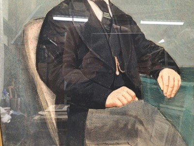 Lot 90 - English  School, Edwardian pastel portrait of a seated gentleman in black coat, 59cm x 46cm, in glazed gilt frame
