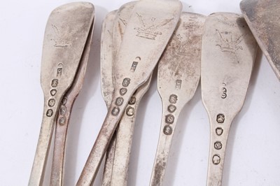 Lot 200 - Composite part service of 19th century fiddle pattern cutlery, with engraved crest, 43 pieces
