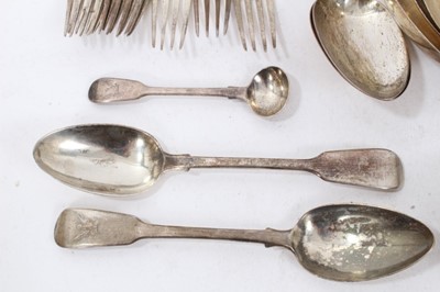 Lot 200 - Composite part service of 19th century fiddle pattern cutlery, with engraved crest, 43 pieces