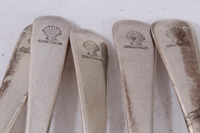 Lot 201 - Composite set of early 19th century Old English pattern flatware, with armorial crest. 32 pieces.