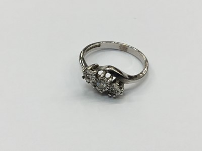 Lot 723 - Diamond three stone ring in 9ct white gold setting