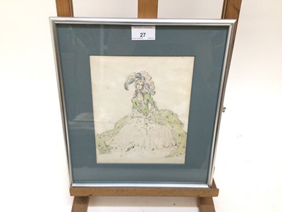 Lot 27 - Rex John Whistler (1905-1944) pen, ink and watercolour - Lady in 18th Century Costume, 21cm x 17.5cm, in glazed frame