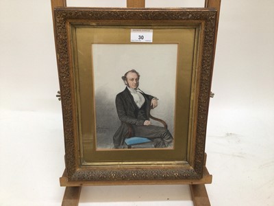Lot 89 - Trio of mid 19th century pencil, pastel and watercolour portraits depicting members of the Carteret Carey family, a gentleman seated in a Regency chair and lady's seated in interiors, each indistin...