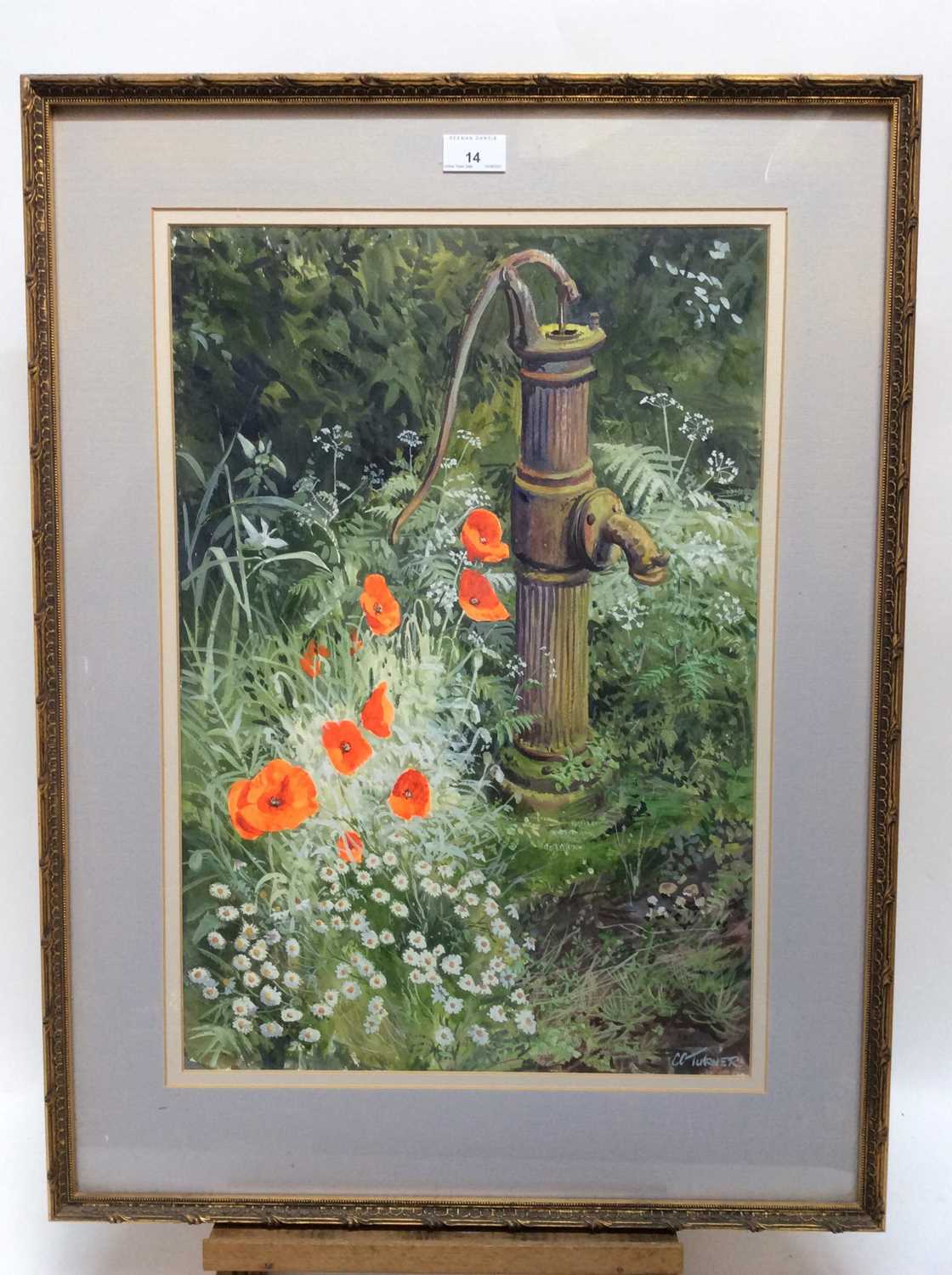 Lot 14 - Charles Clifford Turner, watercolour and gouache - The Village Pump, signed, 54cm x 37cm, in glazed gilt frame