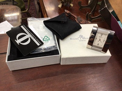 Lot 602 - Baume & Mercier travel clock in original case with certificate and soft carry case