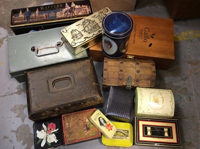 Lot 445 - Group vintage tins, jewellery and trinket boxes, three jewellery mannequin stands etc