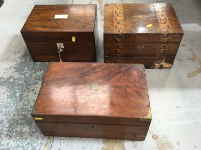 Lot 521 - 19th century fitted rosewood toiletry box, two further 19th century boxes