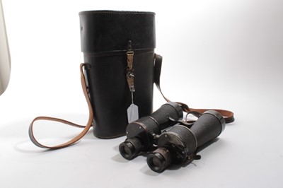 Lot 759 - Pair of Second World War Nazi Kreigsmarine Binoculars, marked 7 x 50, beh, 385499 (T), KF, M, 33153, N (binoculars de-nazified), in leather case stamped E. Leitz Wetzlar, 1940 and named to Brucke....