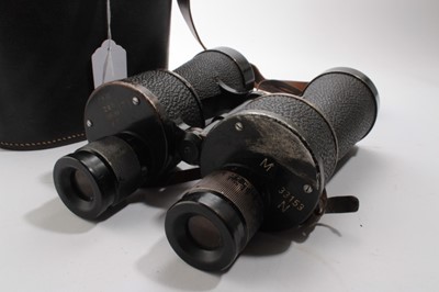 Lot 759 - Pair of Second World War Nazi Kreigsmarine Binoculars, marked 7 x 50, beh, 385499 (T), KF, M, 33153, N (binoculars de-nazified), in leather case stamped E. Leitz Wetzlar, 1940 and named to Brucke....