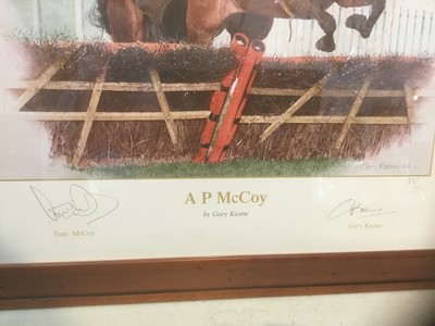 Lot 254 - Horse Racing interest- signed limited edition printed by Gary Keane of A. P. McCoy, no. 88 / 350, signed by the artist and Tony McCoy, in glazed frame