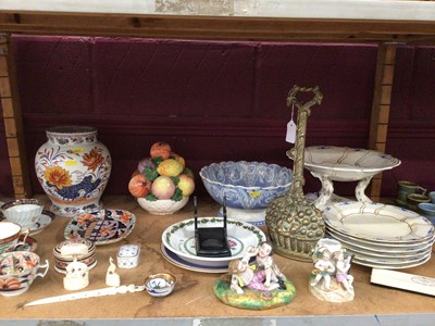 Lot 542 - Blood Derby tea ware including cake stand, Chinese tea ware, ceramic fruit bowl, figurines and brass door stop