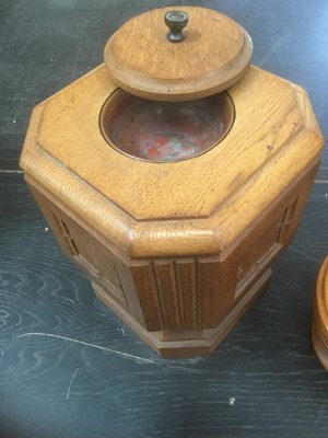 Lot 133 - Wooden lidded table top font and another lidded wooden vessel