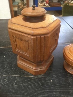 Lot 133 - Wooden lidded table top font and another lidded wooden vessel