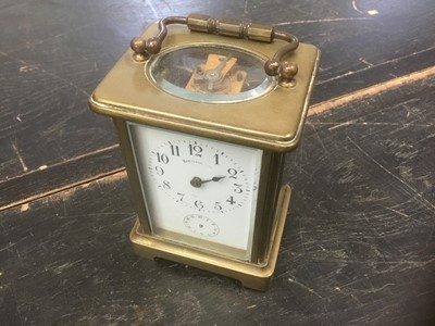 Lot 139 - Late 19th / early 20th century brass carriage clock, indistinctly signed Hamilton & Co., with subsidiary alarm dial