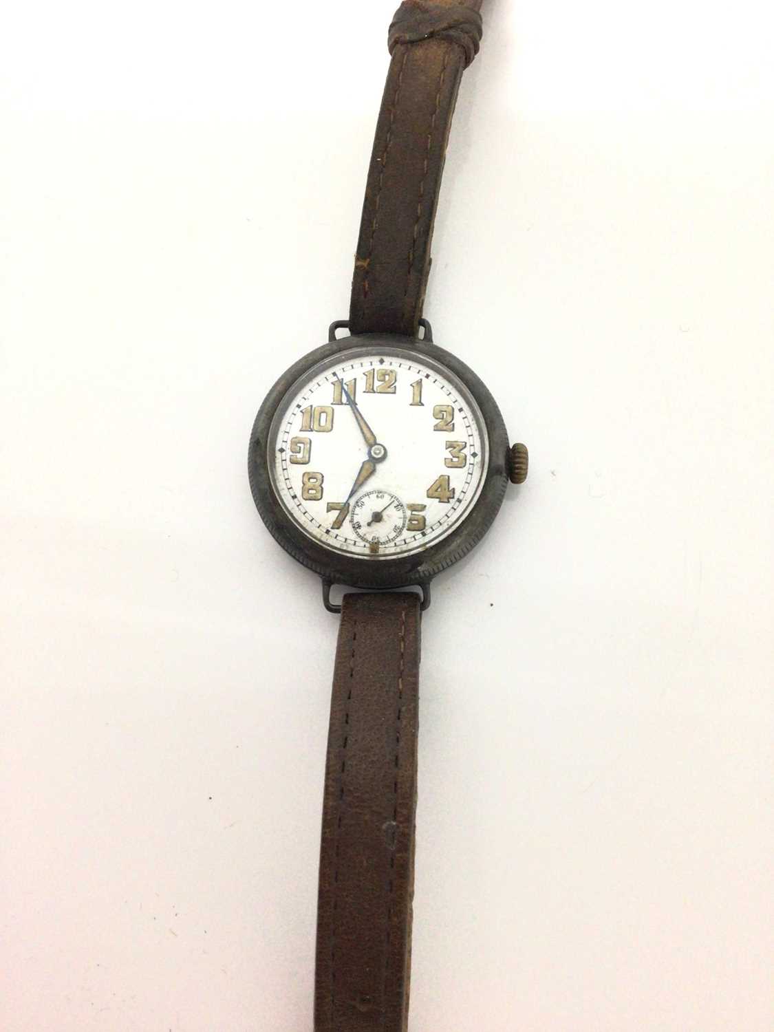 Lot 773 - First World War Officer's Rolex silver cased trench wristwatch, with white enamel dial with luminous Arabic numerals, luminous hands