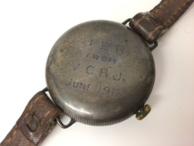 Lot 773 - First World War Officer's Rolex silver cased trench wristwatch, with white enamel dial with luminous Arabic numerals, luminous hands
