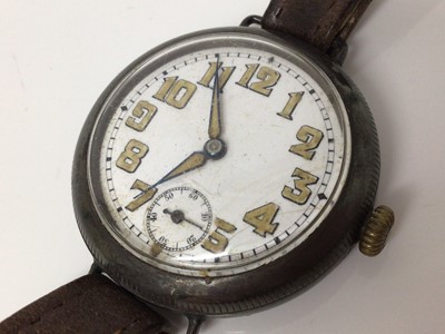 Lot 773 - First World War Officer's Rolex silver cased trench wristwatch, with white enamel dial with luminous Arabic numerals, luminous hands