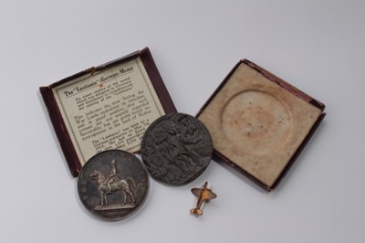 Lot 774 - First World War R.M.S Lusitania medal in box, The Army Rifle Association The Queen's Cup Medallion, together with a Spitfire brooch