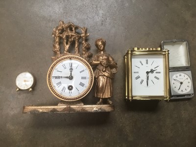 Lot 141 - 19th century French gilt metal clock and three other various timepieces