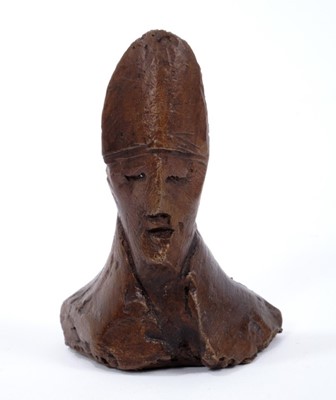 Lot 1054 - *Dame Elisabeth Frink (1930-1993) Bishop bronze chess piece ‘Goggled Heads' 1967/9