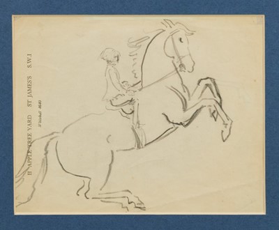 Lot 1199 - William Nicholson (1872-1949) pencil, two works on paper - Lady on horseback, figure studies, the first on headed notepaper from his London address - 11 Apple Tree Yard, St James