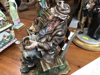 Lot 525 - Capodimonte Tramps, ladies, priest, old man reading and chest style box