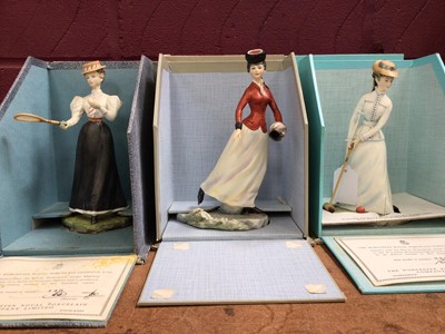 Lot 526 - Three boxed Royal Worcester Victorian figures limited edition series Emily 72/500, Bridget 243/500 and Marion 145/500 (3)