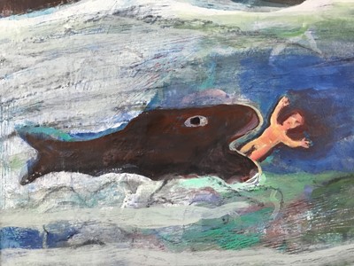 Lot 1300 - Albert Herbert (1925-2008) oil on canvas- Jonah and the Whale