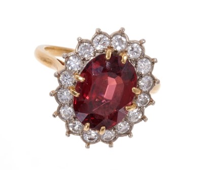 Lot 474 - Diamond and garnet cluster ring