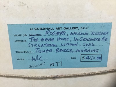 Lot 82 - Malcolm Robert Rogers (b. 1915) watercolour Thames scene