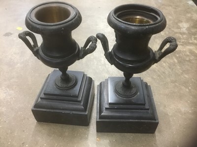 Lot 156 - Pair of Victorian bronze urns on square bases