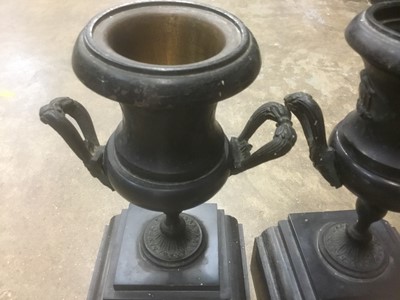 Lot 156 - Pair of Victorian bronze urns on square bases