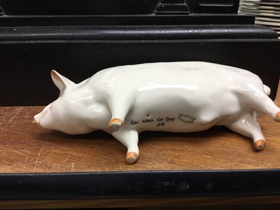 Lot 347 - Beswick Champion Wall Boy, other pig ornaments, decorative ceramics, Royal Doulton dinnerware, various glassware and Harrods canvas box