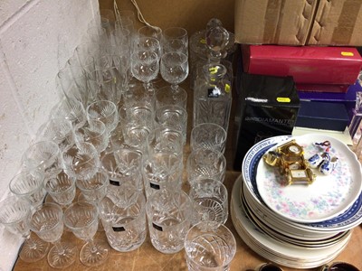 Lot 274 - Group cut glassware including Royal Doulton, Edinburgh Crystal, various tea ware, decorative plates and ornaments
