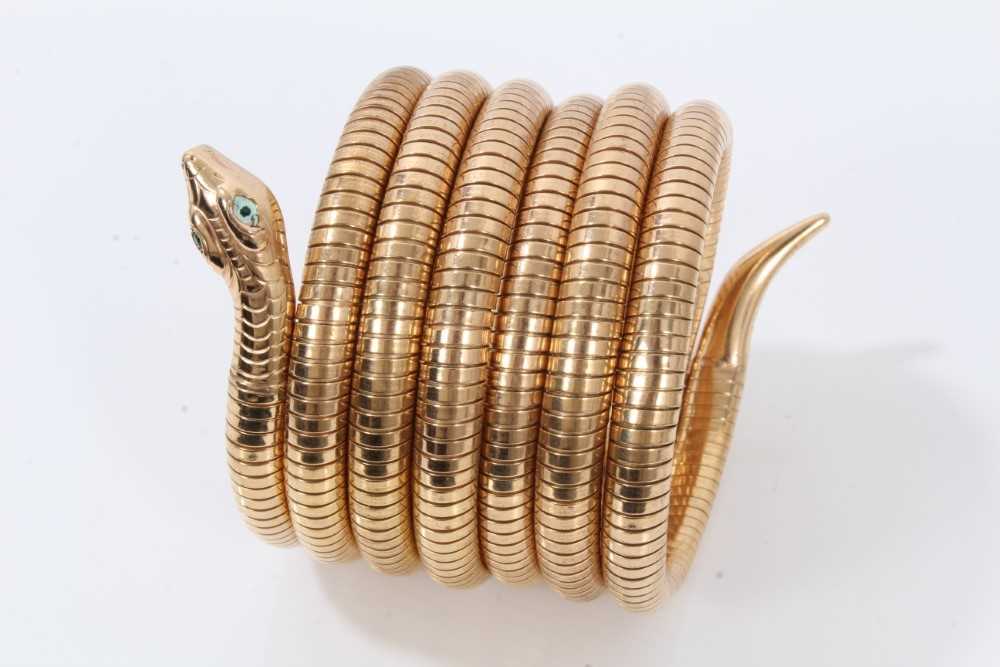 Lot 48 - Good quality Art Deco gold plated (possibly French) snake coil bracelet