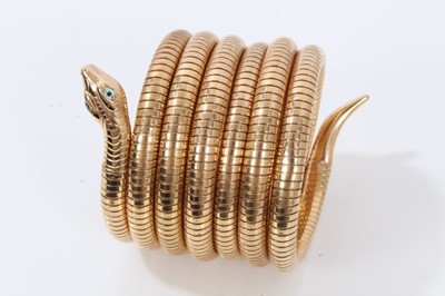 Lot 48 - Good quality Art Deco gold plated (possibly French) snake coil bracelet