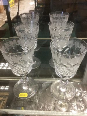 Lot 331 - Six good quality Edinburgh crystal wine glasses with etched vine leaf decoration