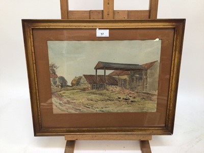 Lot 17 - H. Thompson, early 20th century, watercolour - a farmstead, inscribed 'At Linton, Collingham, 1918, Aug. 30', signed, 25cm x 35cm, in glazed gilt frame