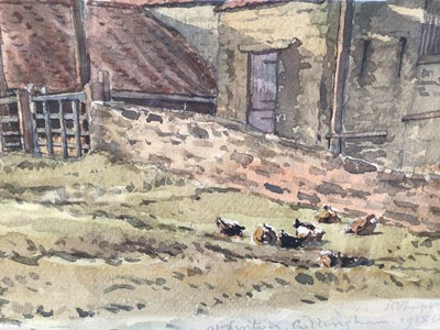 Lot 86 - H. Thompson, early 20th century, watercolour - a farmstead, inscribed 'At Linton, Collingham, 1918, Aug. 30', signed, 25cm x 35cm, in glazed gilt frame