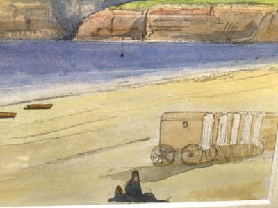 Lot 20 - Victorian English School watercolour - Dunose from Sandown Bay, with bathing huts on the beach, inscribed, 17cm x 24cm, in glazed gilt frame